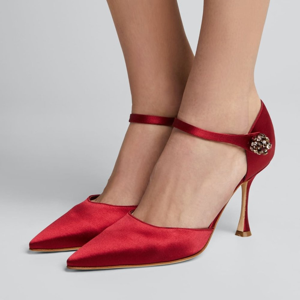 Manolo Blahnik Odigy 90mm Ankle-Strap Pumps